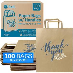 imageReli Brown Paper Bags wHandles  100 Pcs Bulk  10quotx675quotx12quot  Paper Thank You Bags Kraft  Printed  Shopping To Go Thank You Gifts Wedding  25 Larger Than 10quotx 5quotx13quot