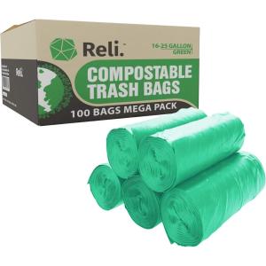 imageReli Compostable 1625 Gallon Trash Bags  100 Count Bulk  ASTM D6400  Green  EcoFriendly  For Compost