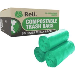 imageReli Compostable 1625 Gallon Trash Bags  50 Count  ASTM D6400  Green  EcoFriendly  For Compost