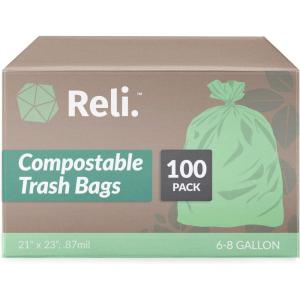 imageReli Compostable 68 Gallon Trash Bags  100 Count  ASTM D6400  Green  EcoFriendly  For Compost