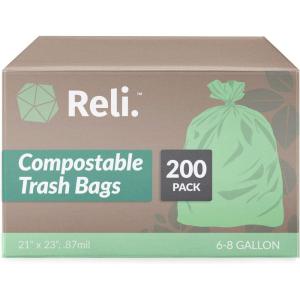 imageReli Compostable 68 Gallon Trash Bags  200 Count Bulk  ASTM D6400  Green  EcoFriendly  For Compost