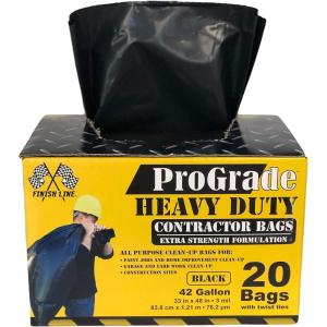 imageReli Contractor Garbage Bags 42 Gallon  20 Trash Bags  Heavy Duty  Black Contractor