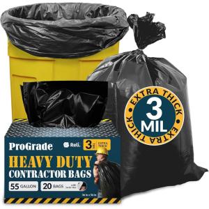 imageReli Contractor Garbage Bags 55 Gallon  20 Trash Bags  Heavy Duty  Black Contractor1 Count Pack of 20