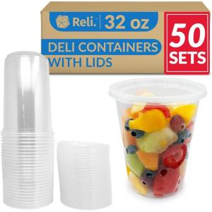 imageReli Deli Containers with Lids 50 Sets 32 oz  Plastic Deli Containers with Lids 32oz  Disposable To Go Food Storage  Microwave ampamp Freezer Safe Clear