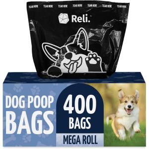 imageReli Dog Poop Bags 400 Bags  Large Single Roll  Dispenser Box  9x13quot Large Doggie Poo Sack  Use for Yard Pickup  Bulk Single Roll  Unscented Leak Proof Black