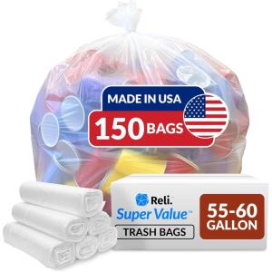 imageReli Easy Grab Trash Bags 5560 Gallon 150 Count Clear  Star Seal Super High Density Rolls  Heavy Duty Can Liners Garbage Bags Bulk Bags  50 55 60 Gallon Capacity