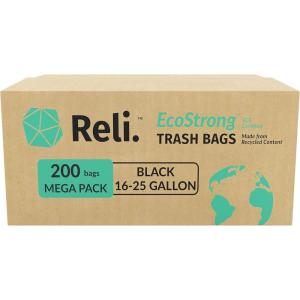 imageReli EcoStrong 1625 Gallon Trash Bags  200 Count Bulk  Black  EcoFriendly  Made from Recycled Material