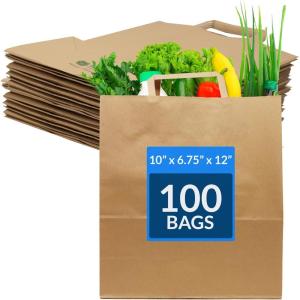 imageReli Kraft Paper Bags wHandles 100 Pcs Bulk Large 10quotx675quotx12quot Brown Paper To GoTake OutRestaurantBags with Handles Shopping Bags Retail Gifts  25 larger than 10quotx5quotx13quot1 Count Pack of 100