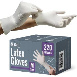 imageReli Latex Gloves Medium 220 Count  Disposable  PowderFree  White Gloves NonSterile  All Purpose  Cleaning Automotive Cooking Industrial Laboratory  Single Use Medium