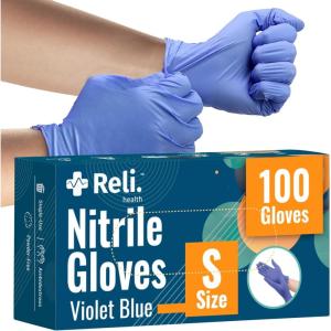 imageReli Nitrile Gloves Small  100 Pack Value Disposable Gloves  Powder Free Latex Free  SingleUse  Premium Nitrile Material for Cleaning Automotive Salon Food Safe  Violet BlueIris Blue