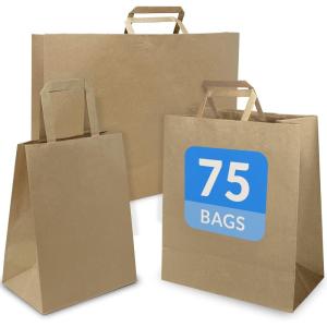 imageReli Paper Bags wHandles Kraft  Assorted Large Sizes  75 Pcs 25 Each Size  Bulk  8x425x1010x5x1316x6x12  Brown Paper Bag Combo Pack  Retail BagsShopping Gifts