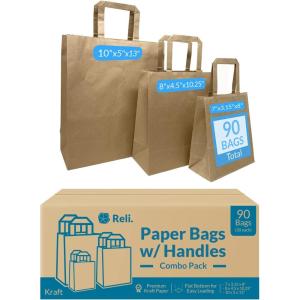 imageReli Paper Bags with Handles Kraft  90 Pcs Total 30 Pcs Each Size  Bulk  Paper Bag Combo Pack  7x315x88x45x102510x5x13  Retail Shopping Gifts ampamp Business