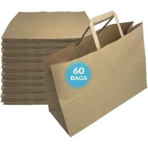 imageReli Paper Shopping Bags  60 Pcs  Large 16quotx6quotx12quot  Brown Paper Bags with Handles  Heavy Duty 68 lbs Basis  Kraft With Wide Base  Take OutTo Go Retail Shopping Restaurant