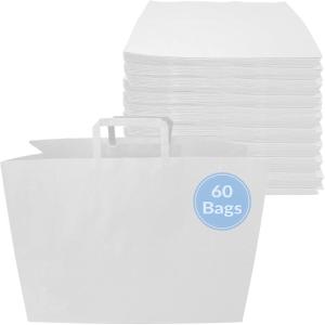 imageReli Paper Shopping Bags White  60 Pcs  Large 16x6x12quot  Kraft White Paper Bags with Handles  Heavy Duty Large  Shopping Take OutTo Go Retail Restaurant