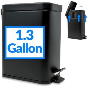 imageReli Small Trash Can with Lid 13 Gallon 5 Liter  Stainless Steel Matte Black  Small Bathroom Trash Can  Step Pedal Garbage Bin with Removable Bucket Kitchen  Rectangular Metal Bin