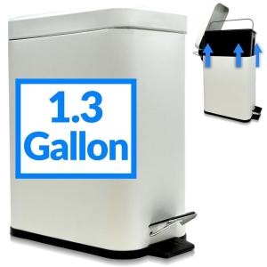 imageReli Small Trash Can with Lid 13 Gallon 5 Liter  Stainless Steel White  Small Bathroom Trash Can  Step Pedal Garbage Bin with Removable Bucket Kitchen  Rectangular Metal Bin