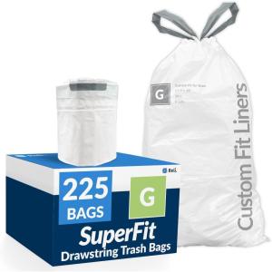 imageReli SuperFit Code G 225 Count  Compatible with Simplehuman Code G  Custom Fit Liners  Drawstring Trash Bags  30 Liter  8 Gallon  White  Roll Pack