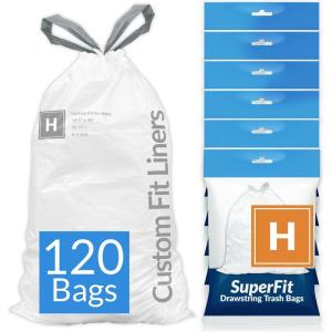 imageReli SuperFit Code H 120 Count  Compatible with Simplehuman Code H  Dispenser Pack Custom Fit Liners  Drawstring Trash Bags  3035 Liter  89 Gallon  White