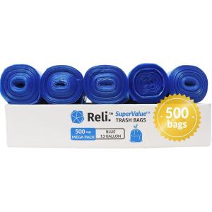 imageReli SuperValue 13 Gallon Recycling Bags  500 count Bulk  Tall Kitchen  Blue Trash Bags