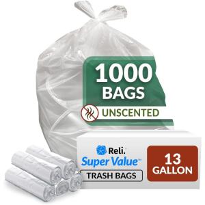 imageReli SuperValue 13 Gallon Trash Bags  1000 Count Bulk  Tall Kitchen  Can Liners  Clear MultiUse Garbage Bags