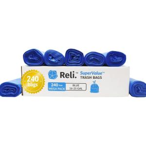 imageReli SuperValue 1625 Gallon Recycling Bags  240 Count Bulk  Blue Trash Bags  Commercial Can Liners