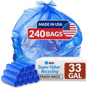 imageReli SuperValue 33 Gallon Recycling Bags 240 Count Bulk Made in the USA  Blue Trash Bags 3033 Gallon  Blue Recycling Garbage  33Gal with 30Gal 33Gal 35Gal Capacity1 Count Pack of 240