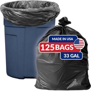 imageReli SuperValue 33 Gallon Trash Bags  125 Count  Made in USA  Heavy Duty  Black MultiUse Garbage Bags