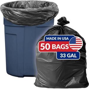imageReli SuperValue 33 Gallon Trash Bags  50 Count  Made in USA  Heavy Duty  Black MultiUse Garbage Bags