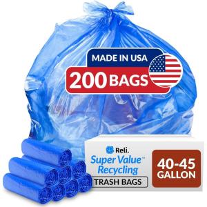 imageReli SuperValue 4045 Gallon Recycling Bags  200 Count  Blue Trash Bags  Made in the USA