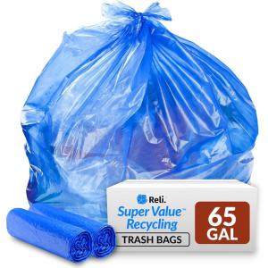 imageReli SuperValue 65 Gallon Recycling Bags  50 Count  Blue Trash Bags  Made in the USA