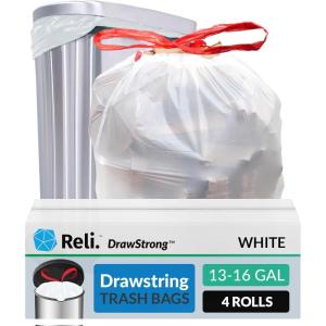 imageReli Tall Kitchen Drawstring Trash Bags 13 Gallon  500 Count Bulk  Kitchen Garbage Bags  White  13 Gallon  16 Gal Capacity