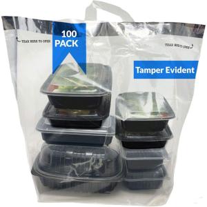 imageReli Tamper Evident To Go Bags 100 PcsLarge 21quotL x9quotW x1625quotH Clear Plastic Bags wHandles Reusable To Go BagCarry Out for Take Out Delivery Restaurant  Adhesive Seal Tamper Proof