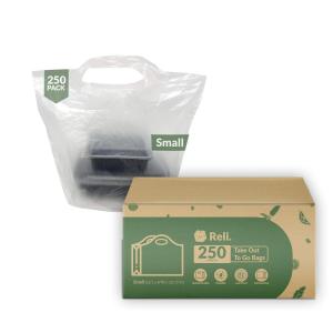 imageReli To Go BagsTake Out Bags 250 Count Small 16quot L x 8quot W  1075quot H Reusable Plastic Bags with Handles  Die Cut Handle  Plastic  Use for Shopping Business Carry Out Restaurant