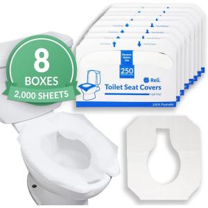 imageReli Toilet Seat Covers 2000 Pcs 8 Packs of 250  Disposable Toilet Seat Cover  Flushable  14x16quot HalfFold  Paper Liners for Restroom Bathroom Travel Camping Kids Potty Training
