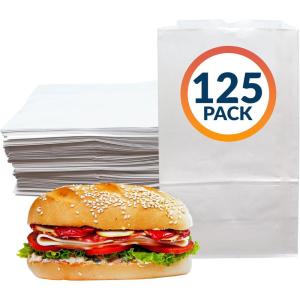 imageReli White Lunch Bags 125 Pack  6 lb White Paper Lunch Bags Luncheon Sacks for Snacks and Gifts  Medium Size Kraft Paper  Multipurpose for Lunch Snacks Gifts Arts ampamp Crafts DIY