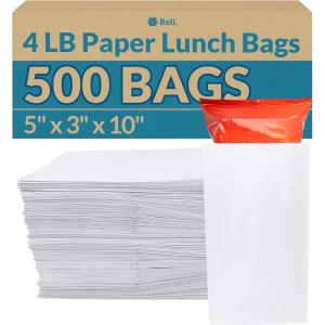 imageReli White Paper Bags  500 Count  Paper Lunch Bags Ideal for Small Lunches and Crafts  Perfect for Sandwiches and Snacks4 LB  White  500 Pack