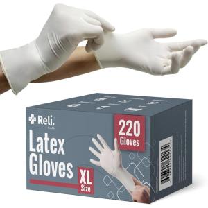 imageReli XLarge Latex Gloves Disposable PowderFree White 220 Count
