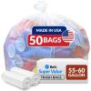 imageReli SuperValue 5560 Gallon Trash Bags  50 Count  Made in USA  Heavy Duty  Clear MultiUse Garbage Bags