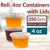 imageReli 4 oz Small Containers with Lids 250 Sets  Jello Shot Cups with Lids  Clear Plastic Condiment Containers  Portion Cups Sauce Souffle  Stackable  Bulk