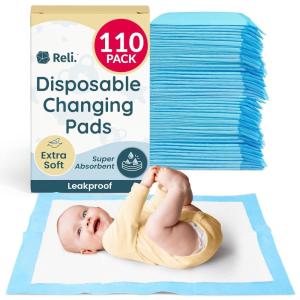 imageReli Disposable Changing Pads for Baby 110 Pack  Disposable Diaper Changing Pads 13quot x 18quot  Super Absorbent LeakProof Liners  Waterproof Quick Dry Underpads BlueWhite
