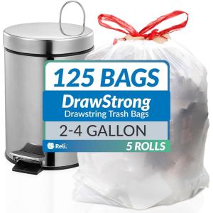 image24 Gallon Trash Bags Drawstring  125cspk White