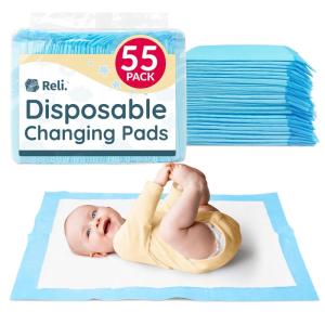 imageReli Disposable Changing Pads for Baby 55 Pack  Disposable Diaper Changing Pads 13quot x 18quot  Super Absorbent LeakProof Liners  Waterproof Quick Dry Underpads BlueWhite