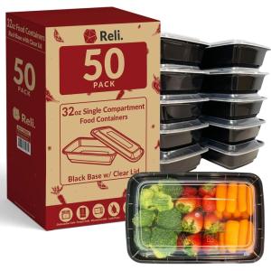 imageReli Meal Prep Containers 50 Pack 32 oz  1 Compartment Food Containers with Lids  Microwavable Freezer Dishwasher Safe  Bento Box