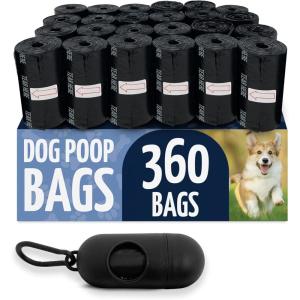 imageReli Dog Poop Bags wHolder 360 Pack  24 Rolls  Leash Clip Dispenser  9x13quot Large Dog Bag for Poop  Black Pet Waste Carrier Refills wClip Dispenser  Unscented Leak Proof