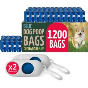 imageReli Biodegradable Dog Poop Bags Rolls 1200 Pack 80 Rolls  9quotx13quot Poop Bags  Unscented Leak Proof Oxobiodegradable Pet Waste Clean Up  Blue EcoFriendly  2 Leash Clip Holders Included