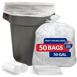 imageReli 50 Gallon Trash Bags Heavy Duty 50 Count  Clear  Twist Ties Included  Extra Tough LeakProof Garbage Bags  Ideal for Large Clean Ups
