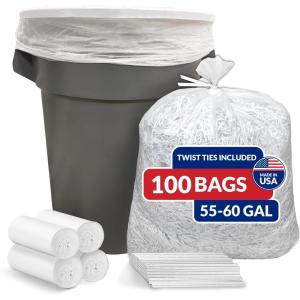 imageReli 55 Gallon Trash Bags Heavy Duty 100 Count  Clear  Twist Ties Included  Extra Tough LeakProof Garbage Bags  Ideal for Large Clean Ups