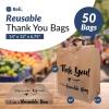 imageReli Reusable Thank You Bags  50 Pack 2 Mil  BrownKraft Shopping Bags Plastic  12quot L x 675quot W x 14quot H  Ideal for Groceries Retail Food Take OutTo Go Small Business