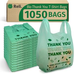 imageReli Biodegradable Thank You Bags  1050 Count 115quot x 65quot x 21quot  Green Plastic Bags with Handles  Ideal for Grocery Shopping Food Take Out Small Business  OxoBiodegradable Plastic