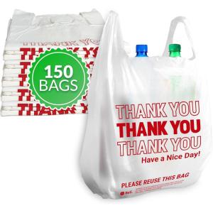 imageReli Thank You Plastic Bags  150 Pack  115quot x 65quot x 21quot White  Plastic Bags with Handles  Ideal for Grocery Shopping Food Take Out Restaurants Small Business